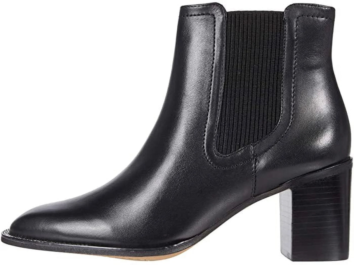 Black Leather Block Heel Almond Toe Chelsea Boots C571371