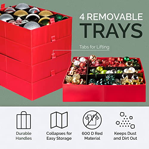 Christmas Ornament Storage Container with 4 Individual Trays, Heavy Duty 600D Tear Resistant Material K319