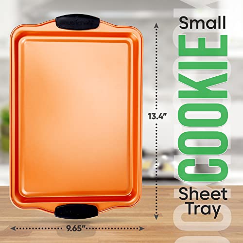 Nonstick Small Cookie Baking Sheet with Red Silicone Handles, 13.38’’ × 8.66’’ × 0.59’’ T501
