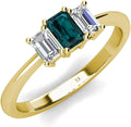 Emerald Cut 6x4 mm London Blue Topaz & Lab Grown Diamond 1 1/3 ctw 3 Stone Engagement Ring 14K Yellow Gold U96944