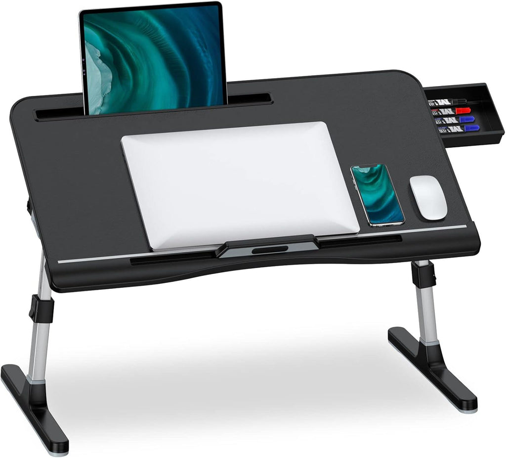 Adjustable Laptop Bed Desk with Storage Drawer, Black, Pack of 2 V83282