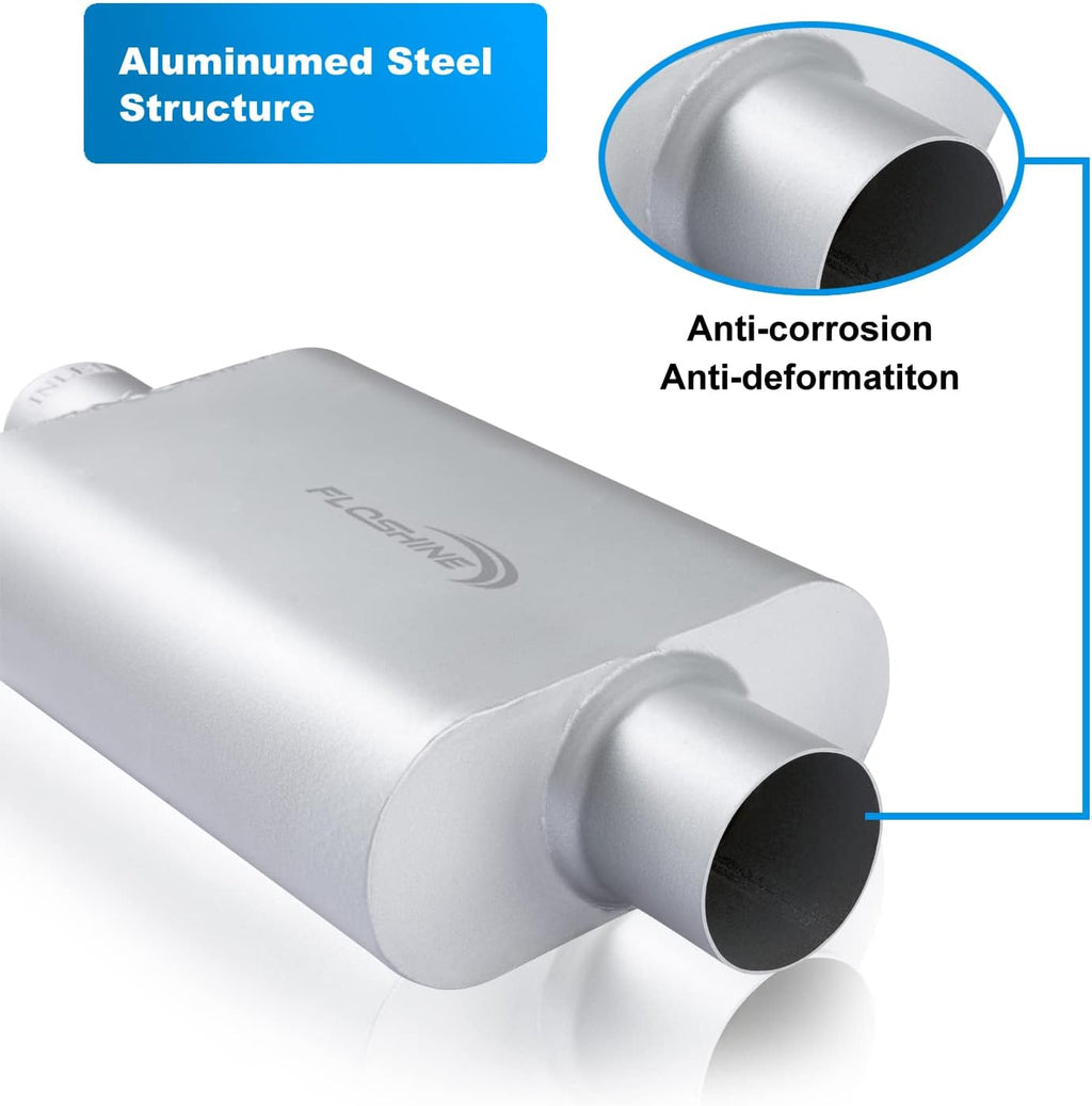 Dual Chamber 2.25 inch Inlet 2.25 inch Outlet Performance Automotive Muffler Exhaust Pack of 2 G414