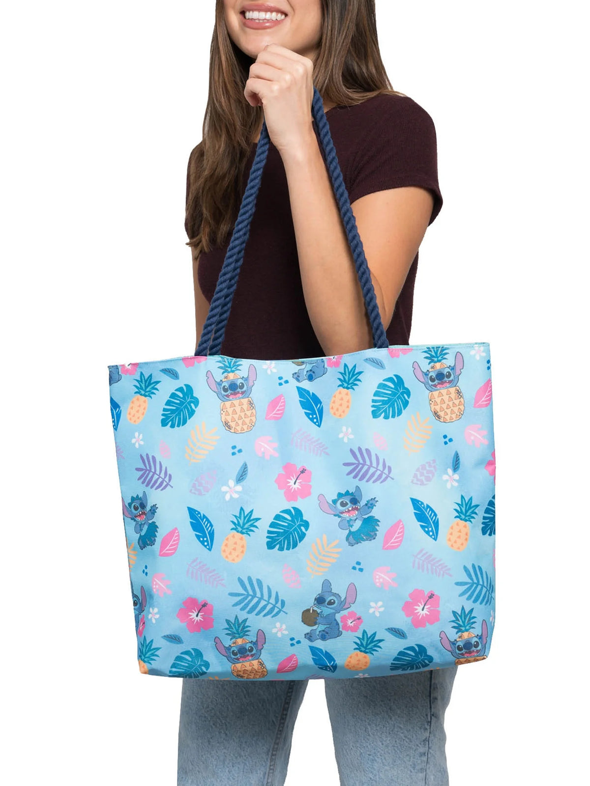 Disney Stitch Tote Bag All-Over Print Carry-on Travel Beach Hawaiian Pineapples M237