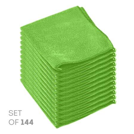 Green Microfiber Cleaning Cloth Set of 144, 12 x 12 Inches V65909
