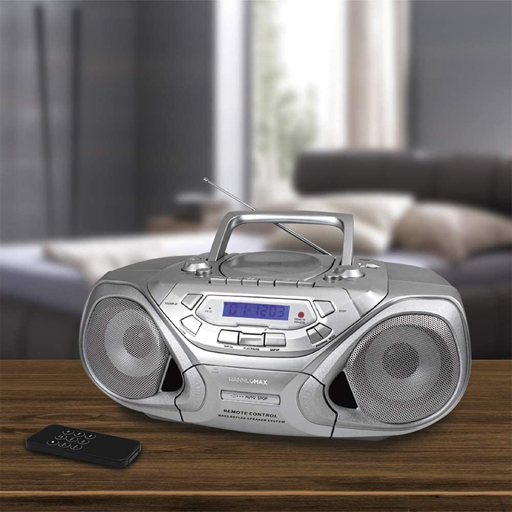 Portable CD/MP3 Player with Cassette Recorder, AM/FM Radio, USB Port, Aux-in, LCD Display (Silver) I1658