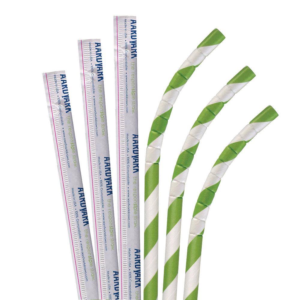 7 3/4x22 Jumbo Green White Striped Paper Straw - 3200/Case R32453
