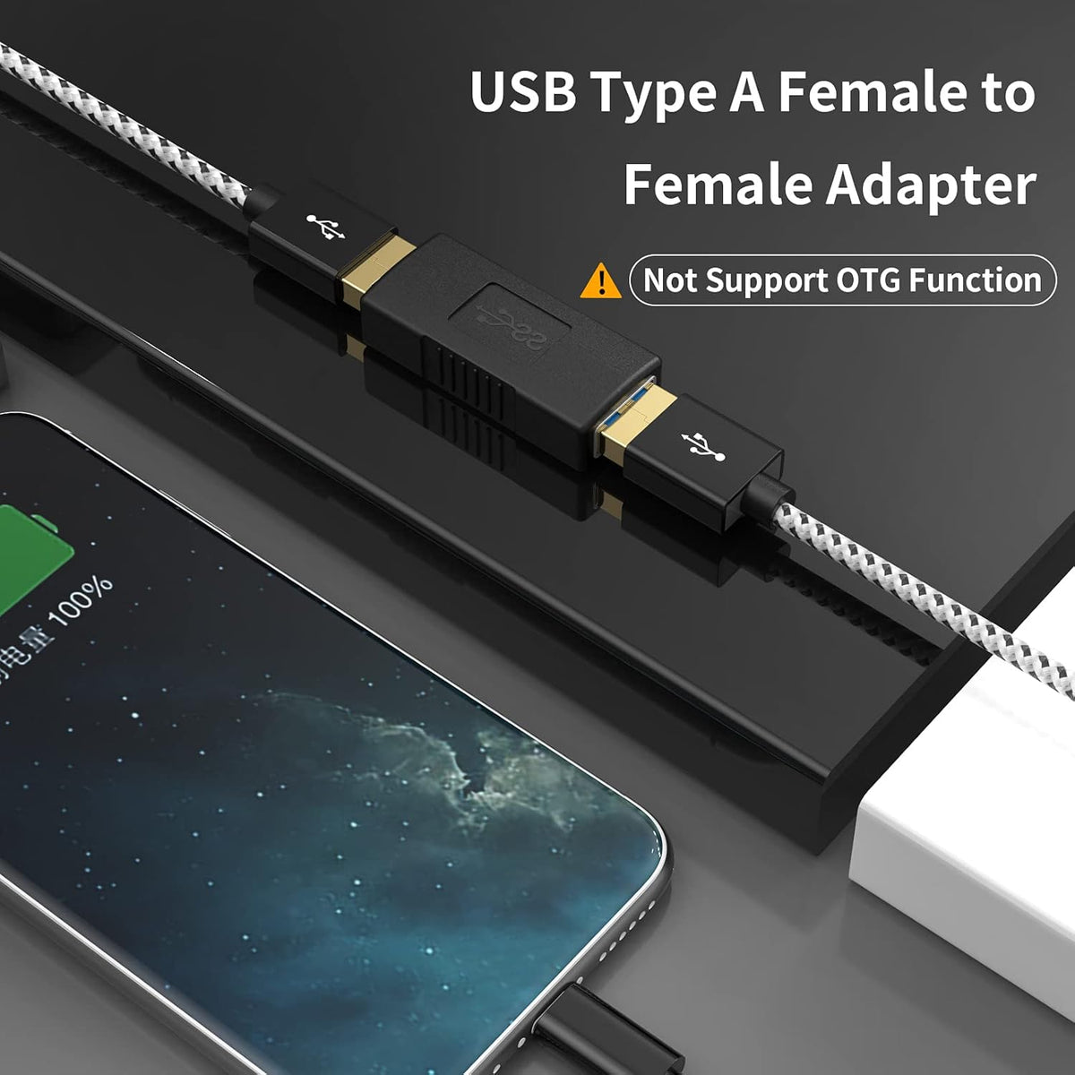 USB 3.0 Type A Female to Female Adapter, 2 Pack, Black F181
