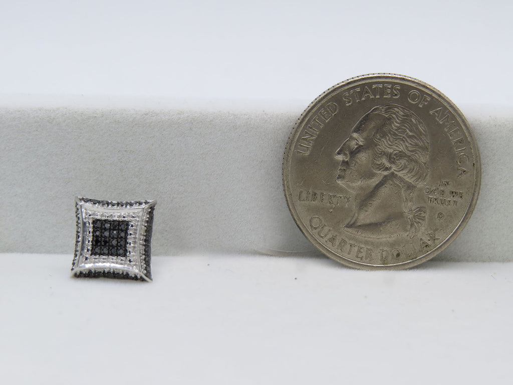 0.08 Carat Round Black & White Diamond Micro Pave Kite Shape Pushback Stud Earring in 925 Sterling Silver U348
