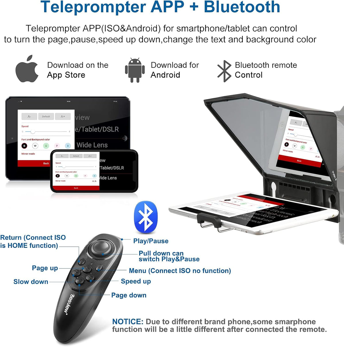 Desview T2 Protable Teleprompter 70/30 Beam Splitter Glass with APP Remote Control Pack of 2 B24763