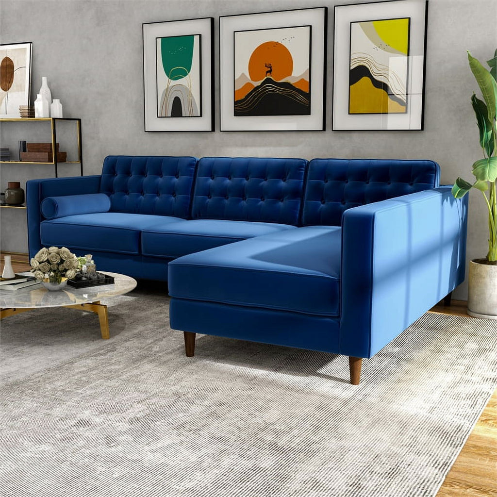 Navy Blue Velvet Corner Sectional Couch C5599