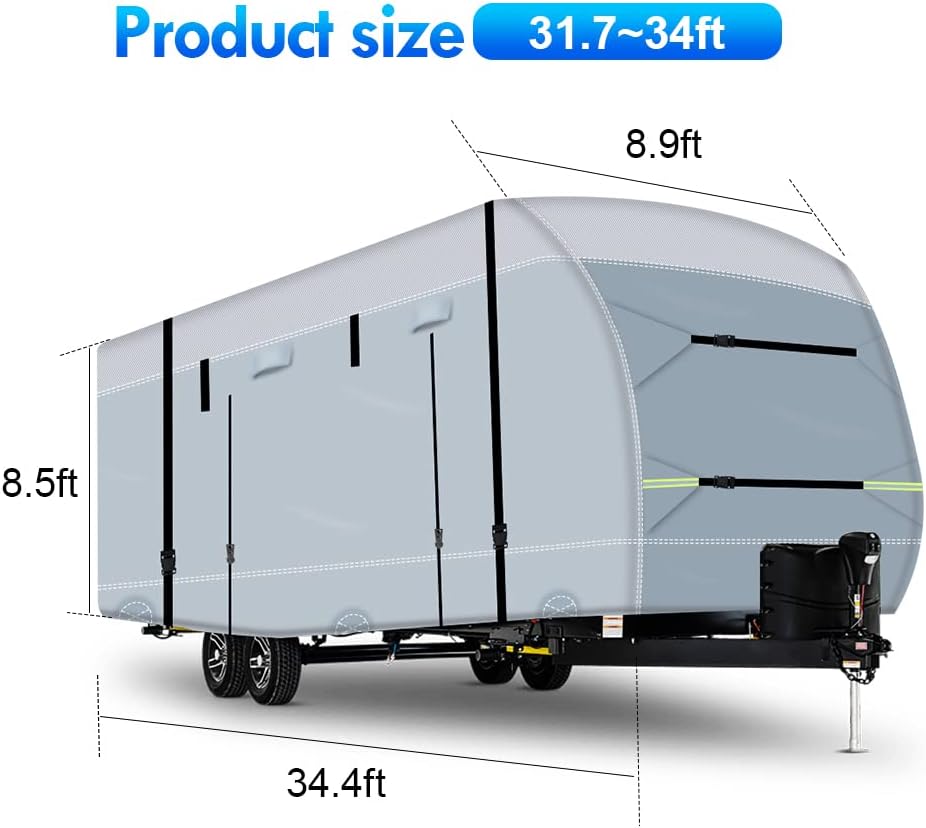 600D Ripstop RV Cover with 4 Tire Covers & Tongue Jack Cover & 6 Gutter Cover Q656