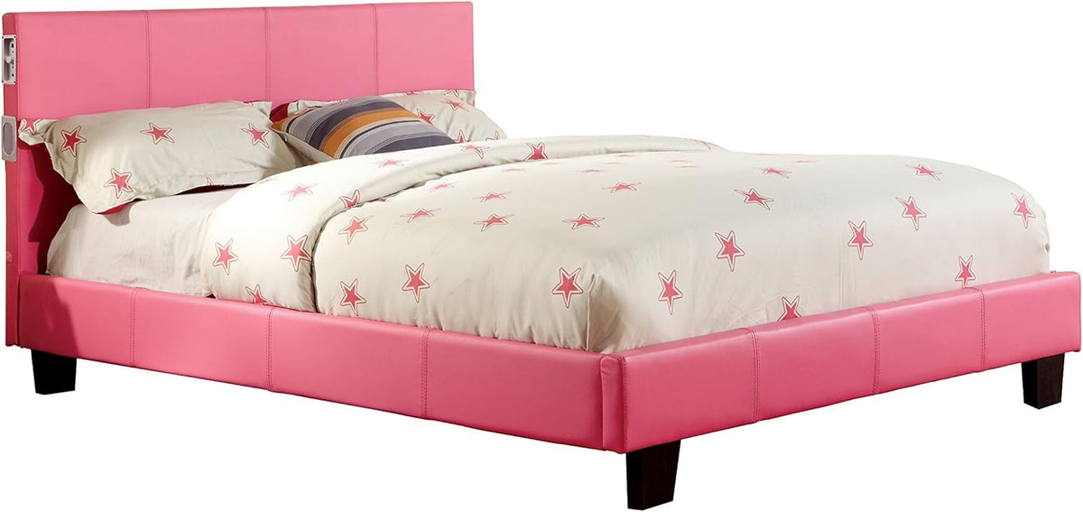 Pink California King Platform Bed with Bluetooth Speakers X849
