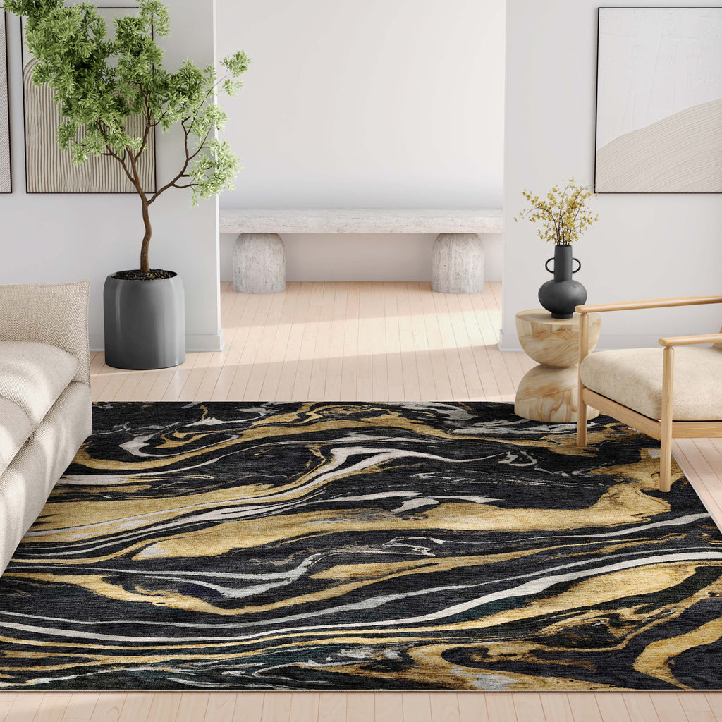 Black Gold Flatweave Area Rug W901682