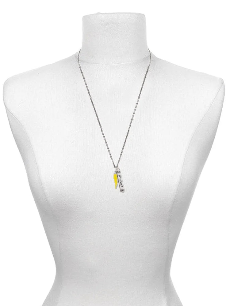 Silvertone Yellow Lightning Bolt Bar Charm Necklace, 23" X5867