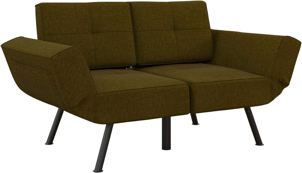 Green Linen Upholstered Tufted Loveseat Futon With Storage Pockets F997784