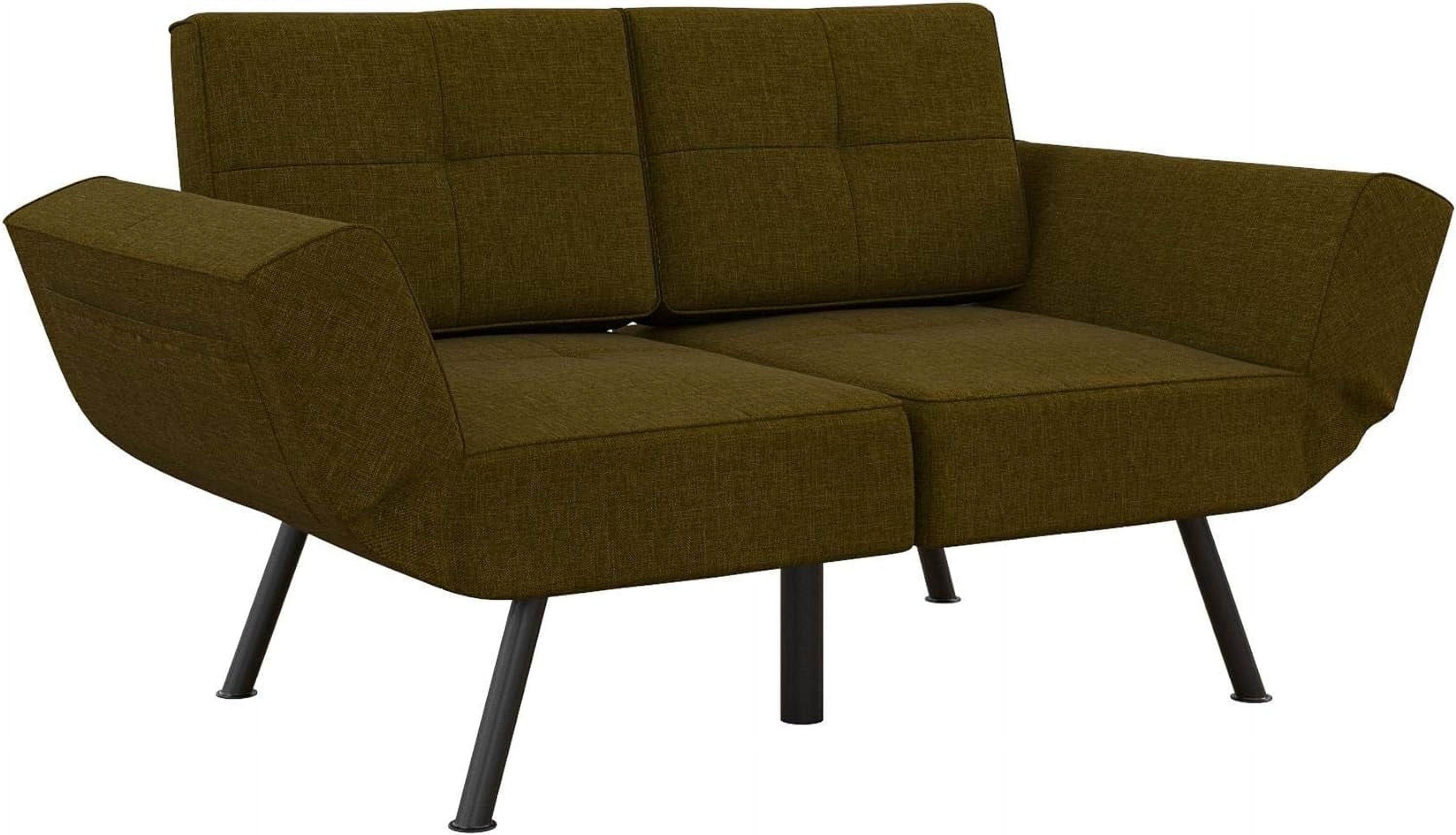 Green Linen Upholstered Tufted Loveseat Futon With Storage Pockets F997784