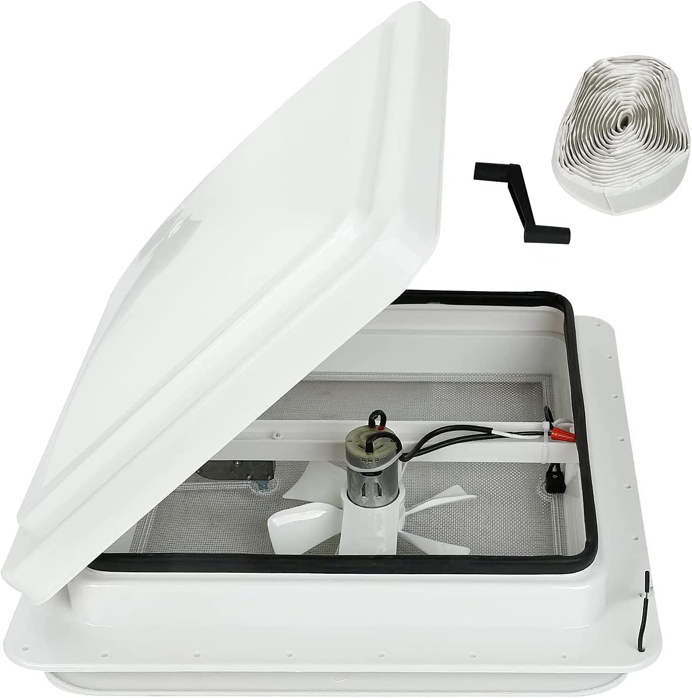 White Lid RV Roof Vent with 12V Vent Fan S5916