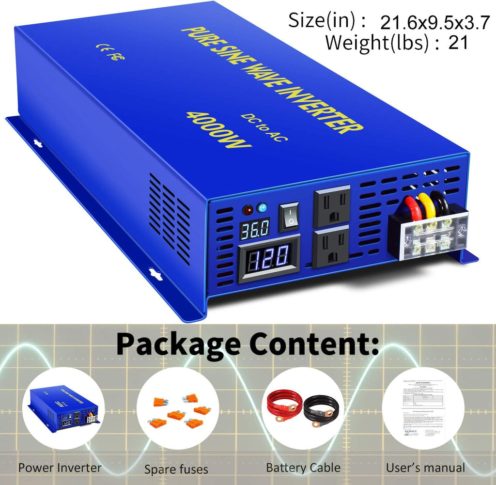 4000W Pure Sine Wave Power Converter with Wireless Remote Control X731507