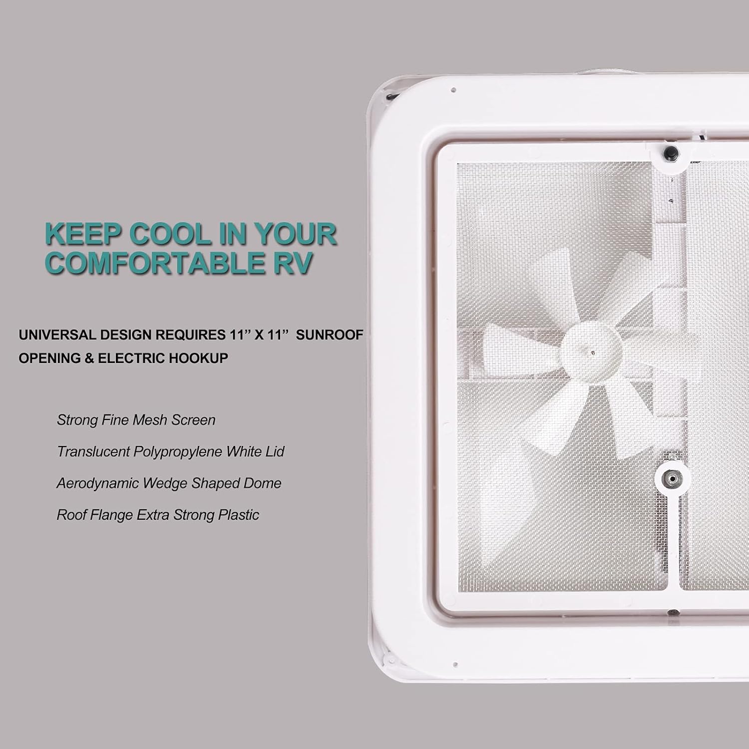 White Lid RV Roof Vent with 12V Vent Fan S5916