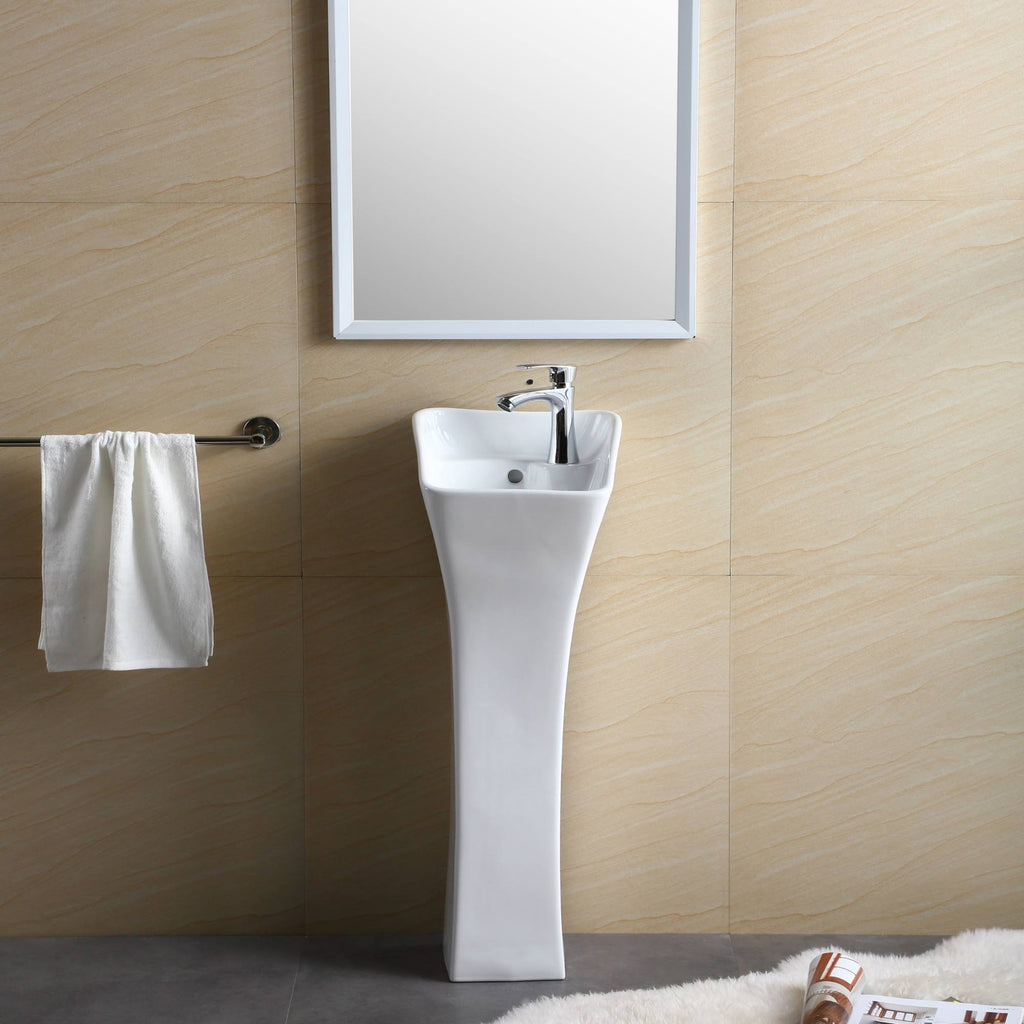 White Rectangular Pedestal Bathroom Sink J523686