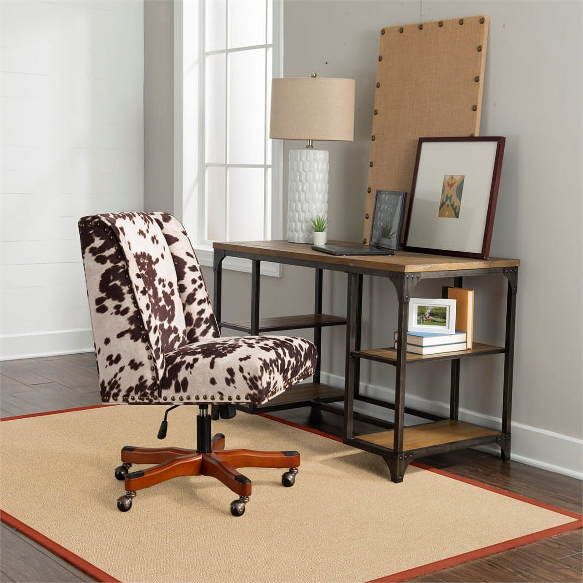 Machine Tufted Wool 5'x8' Rug in Natural and Burnt Orange J342502