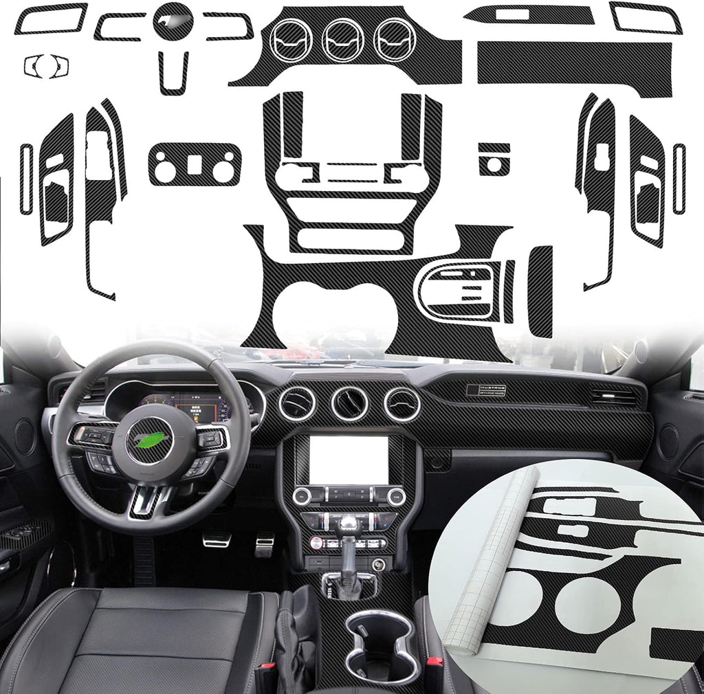 Carbon Fiber Texture Vinyl Wrap Center Console Dashboard Cover for Mustang 48PCS Black Z2791