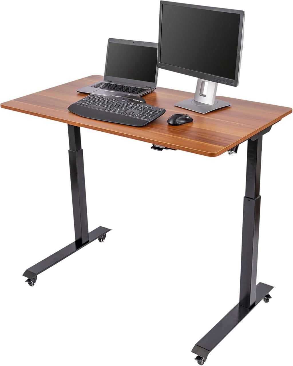 Electric Adjustable Height Standing Desk with Locking Casters (Black Frame/Black Top, 60 Wide) H19181