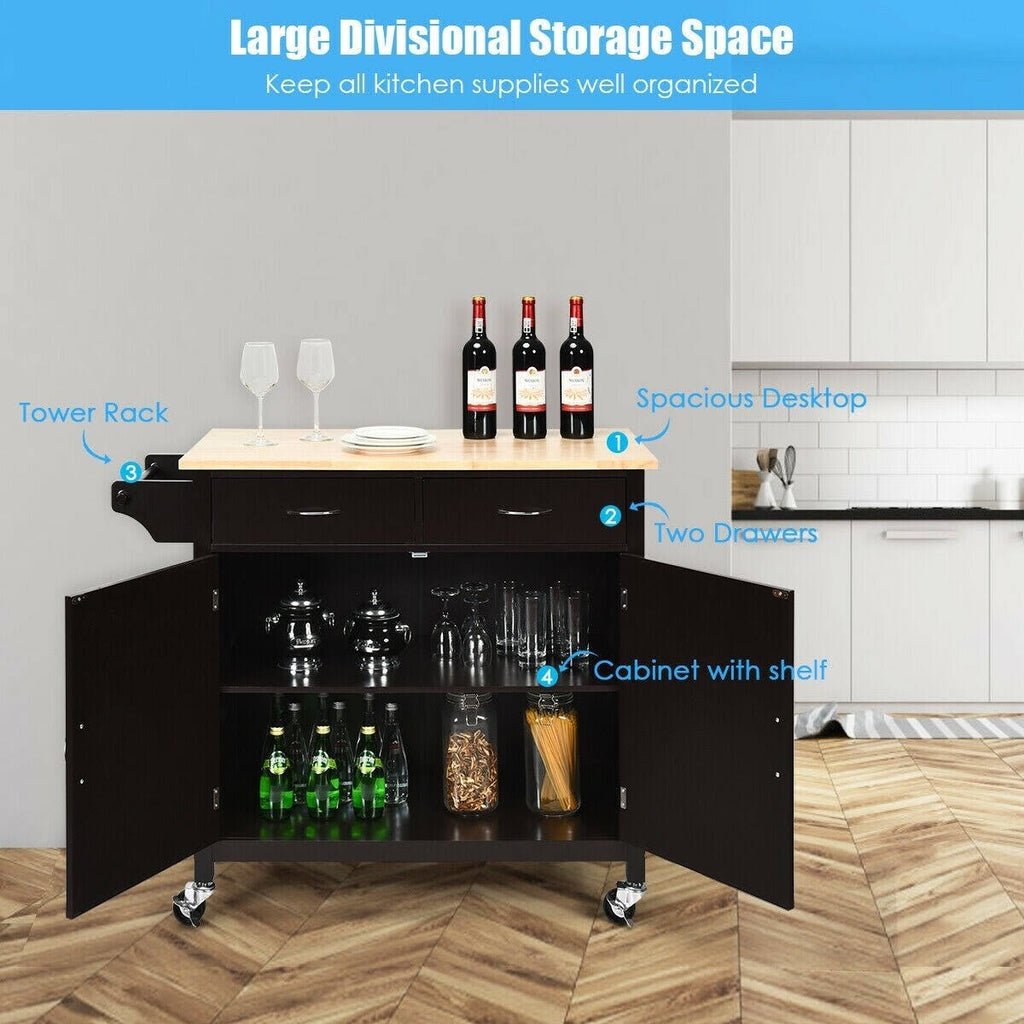 Brown Wooden Top Rolling Kitchen Cart L408
