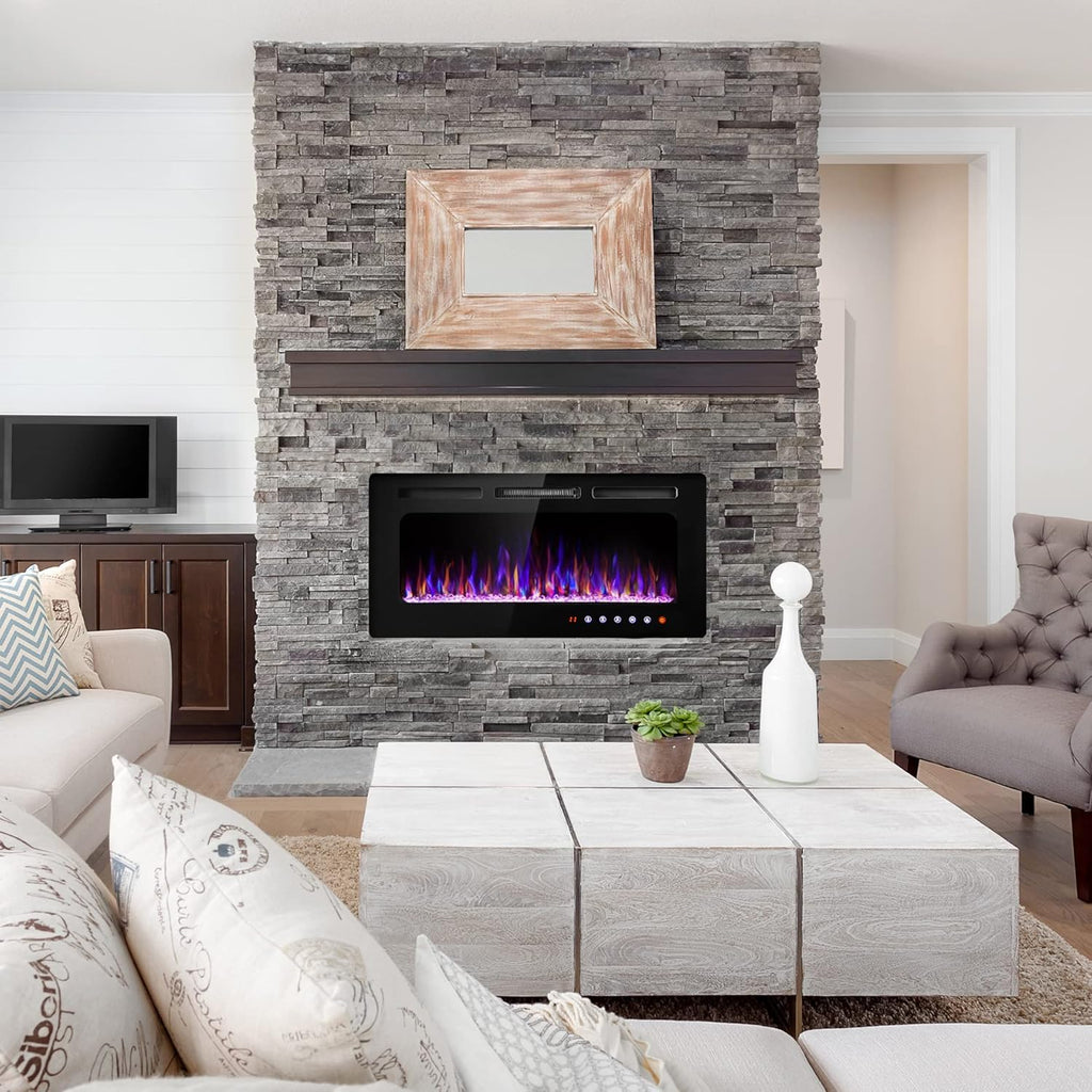 42" Electric Fireplace Recessed and Wall Mounted Heater with Remote Control Q224904