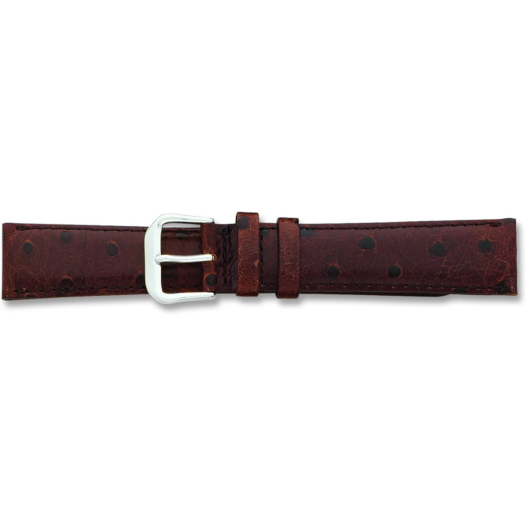 Brown Ostrich Grain Leather Watch Band 19Mm Silver F2014