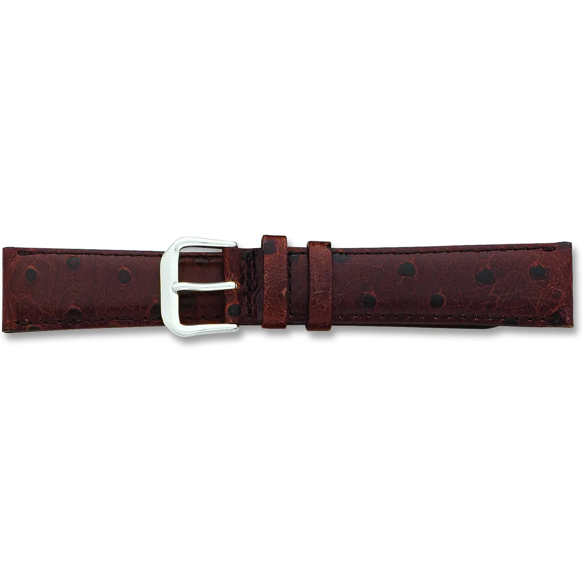 Brown Ostrich Grain Leather Watch Band 19Mm Silver F2014
