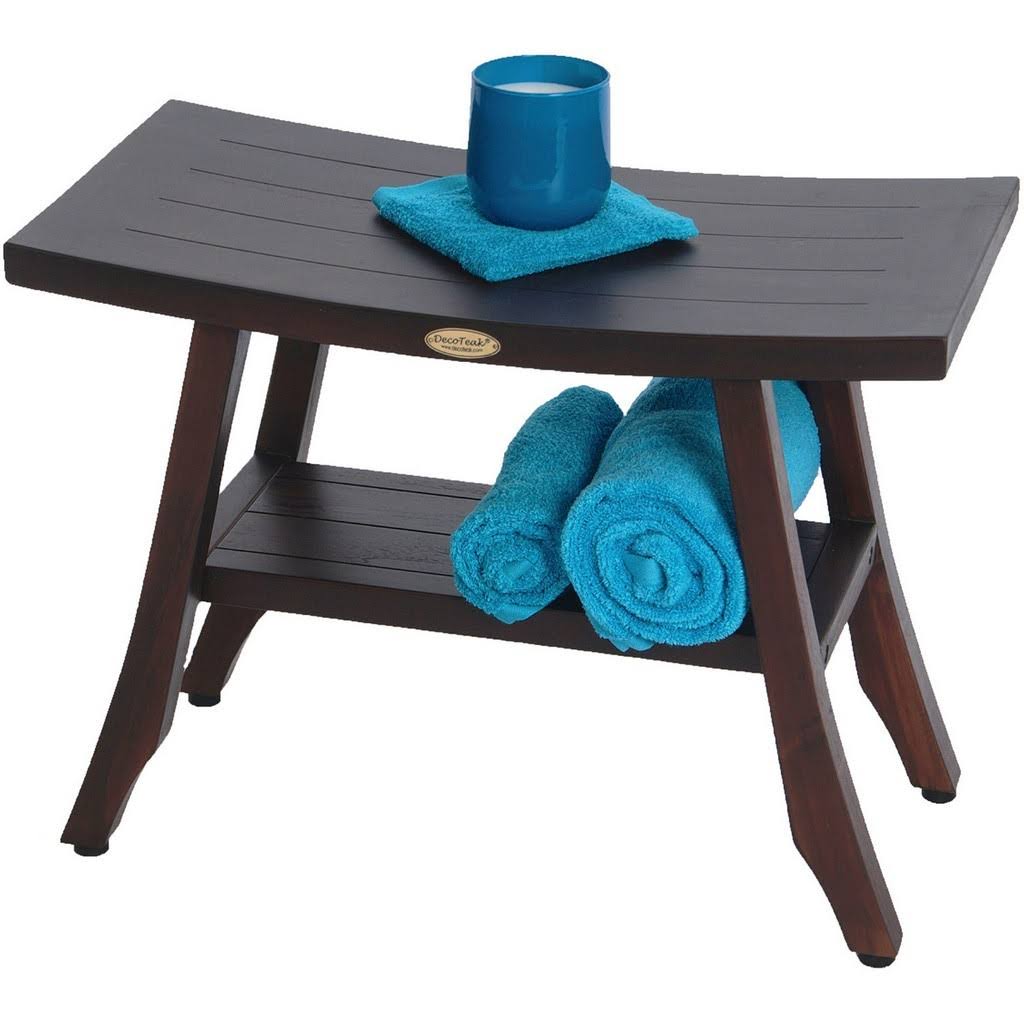 Teak Wood Shower Bench with Shelf K7603