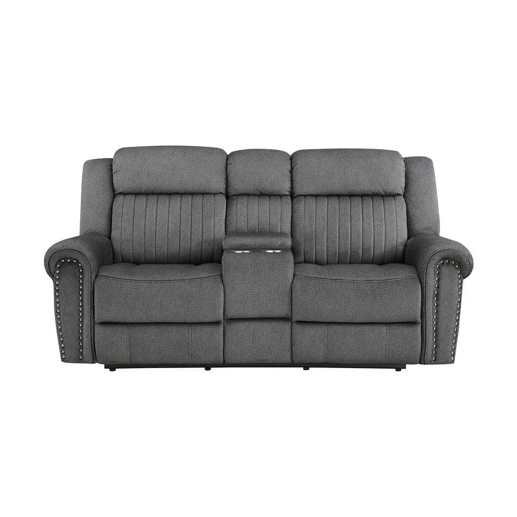 Charcoal Microfiber Power Double Reclining Loveseat C15637