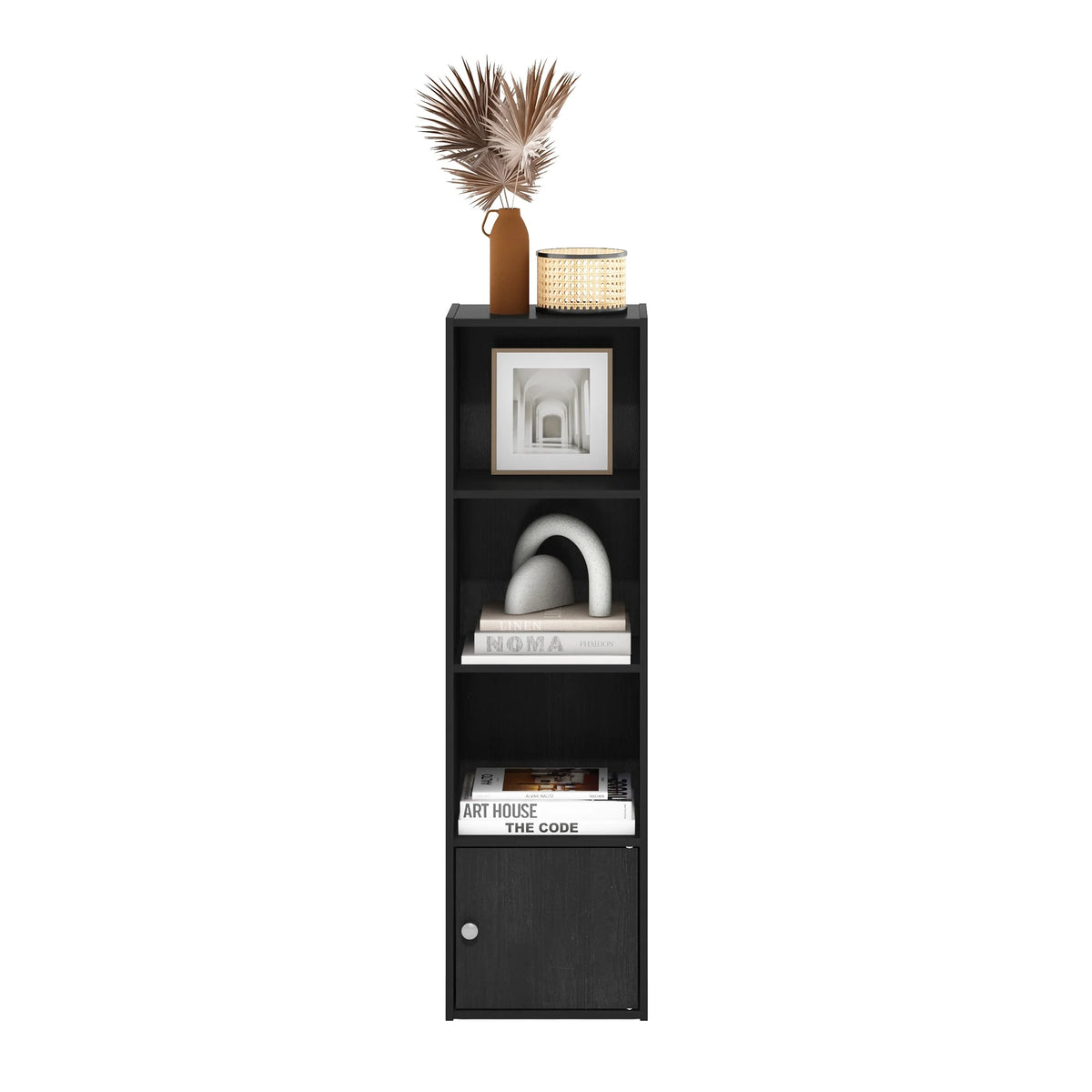 4-Tier Shelf Bookcase with 1 Door Storage Cabinet, Blackwood R4926