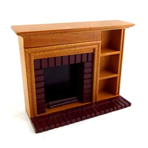 Walnut Red Brick Fireplace with Shelves Dollhouse Miniature Furniture O995688