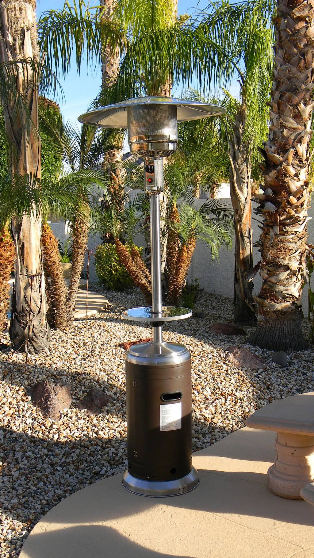 Tall Hammered Bronze and Stainless Steel Patio Heater with Table T813