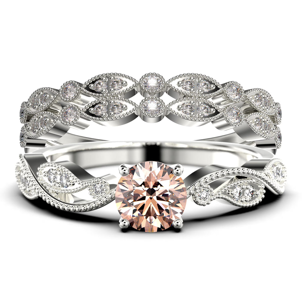 2.25 Carat Round Cut Morganite And Diamond Moissanite Engagement Ring in 925 Sterling Silver With 18k White Gold Plating G4593