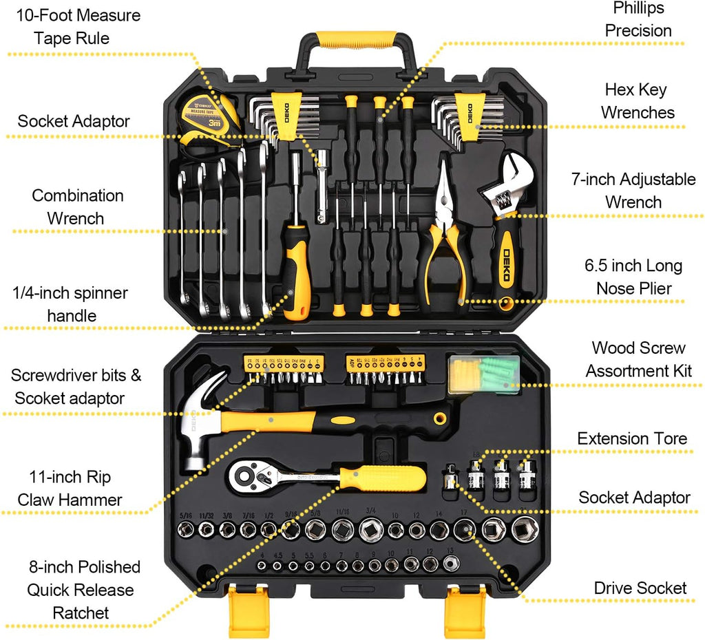 128 Piece Mechanics Hand Tool Set with Plastic Toolbox Storage Case M8025