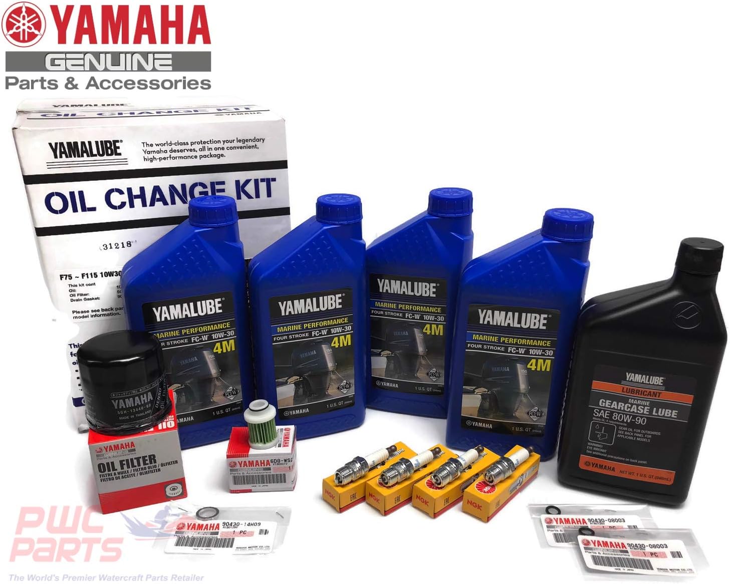 2000-2005 F115 Oil Change 10W30 Gear Lube Drain Fill Gasket Spark Plugs Maintenance Kit E8468