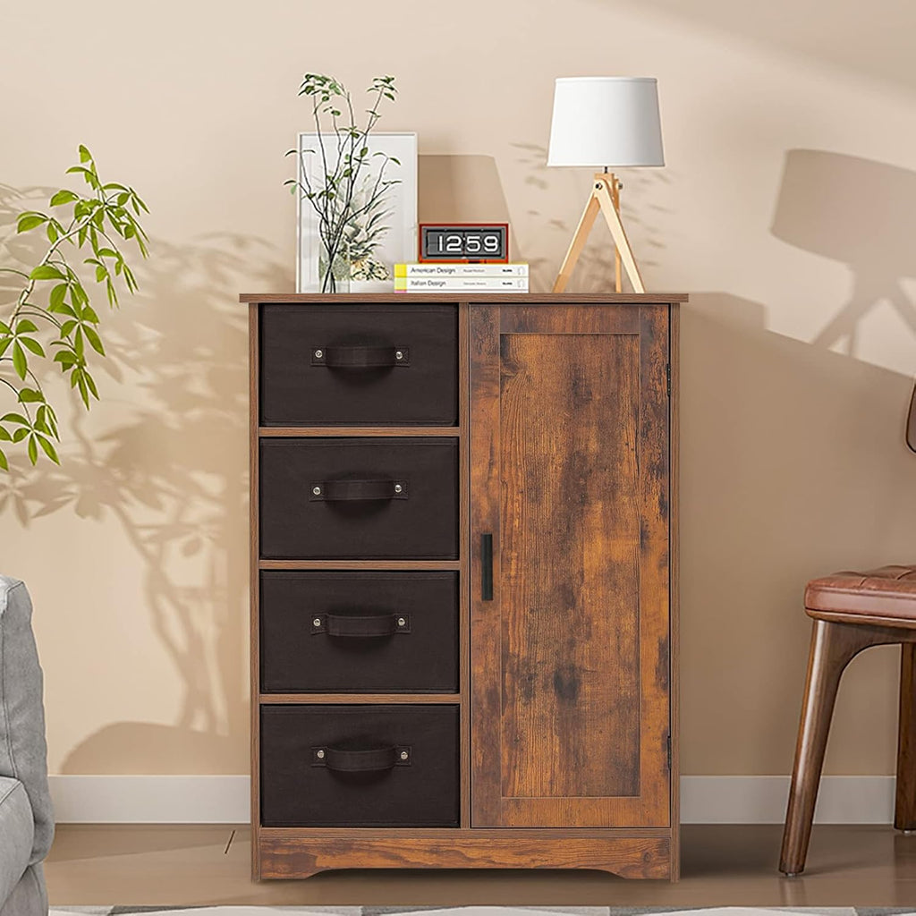 Rustic Brown Storage Cabinet with 4 Removable Drawers and 1 Door X381574