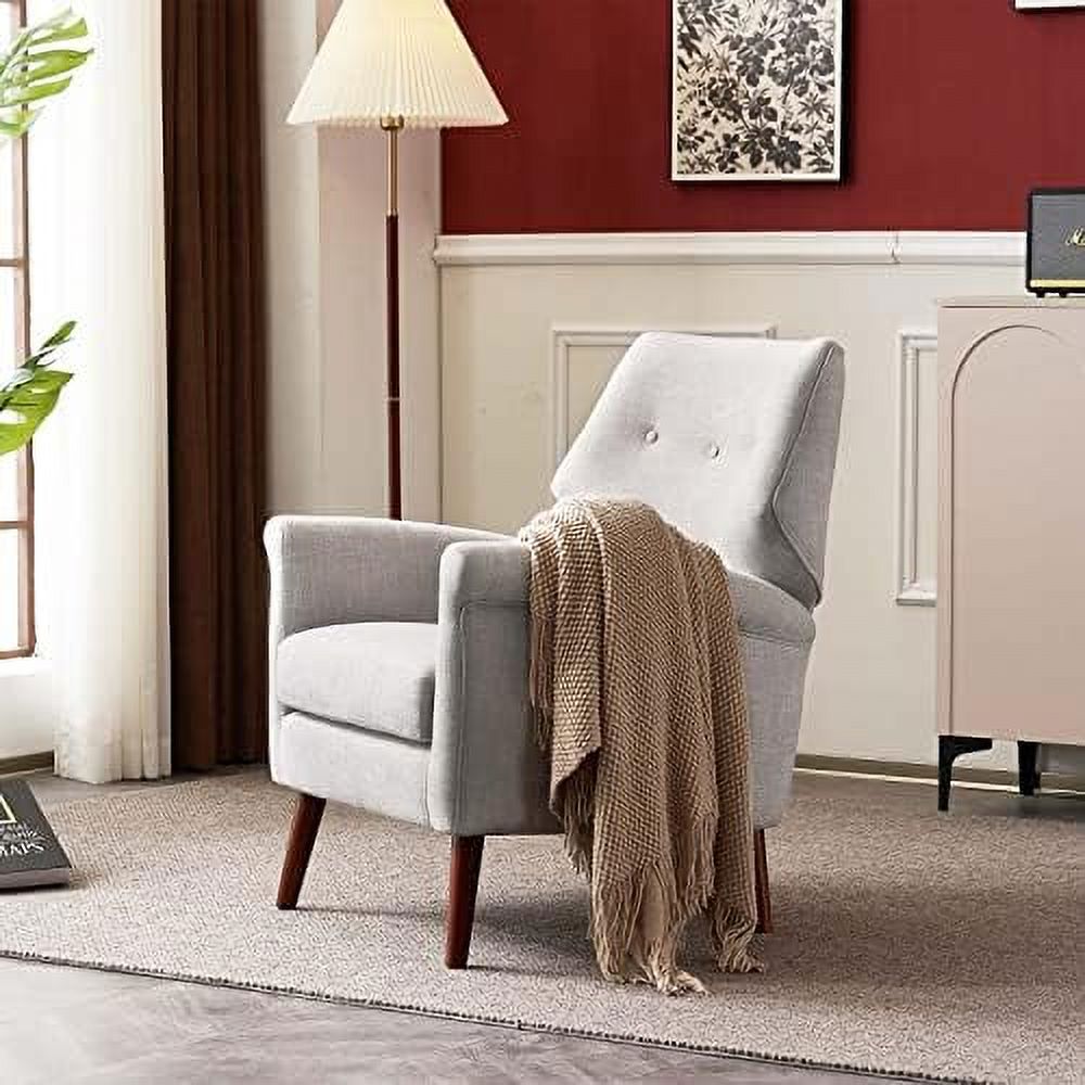 Chenille-Black&White Upholstered Fabric Armchair with Wood Legs G404