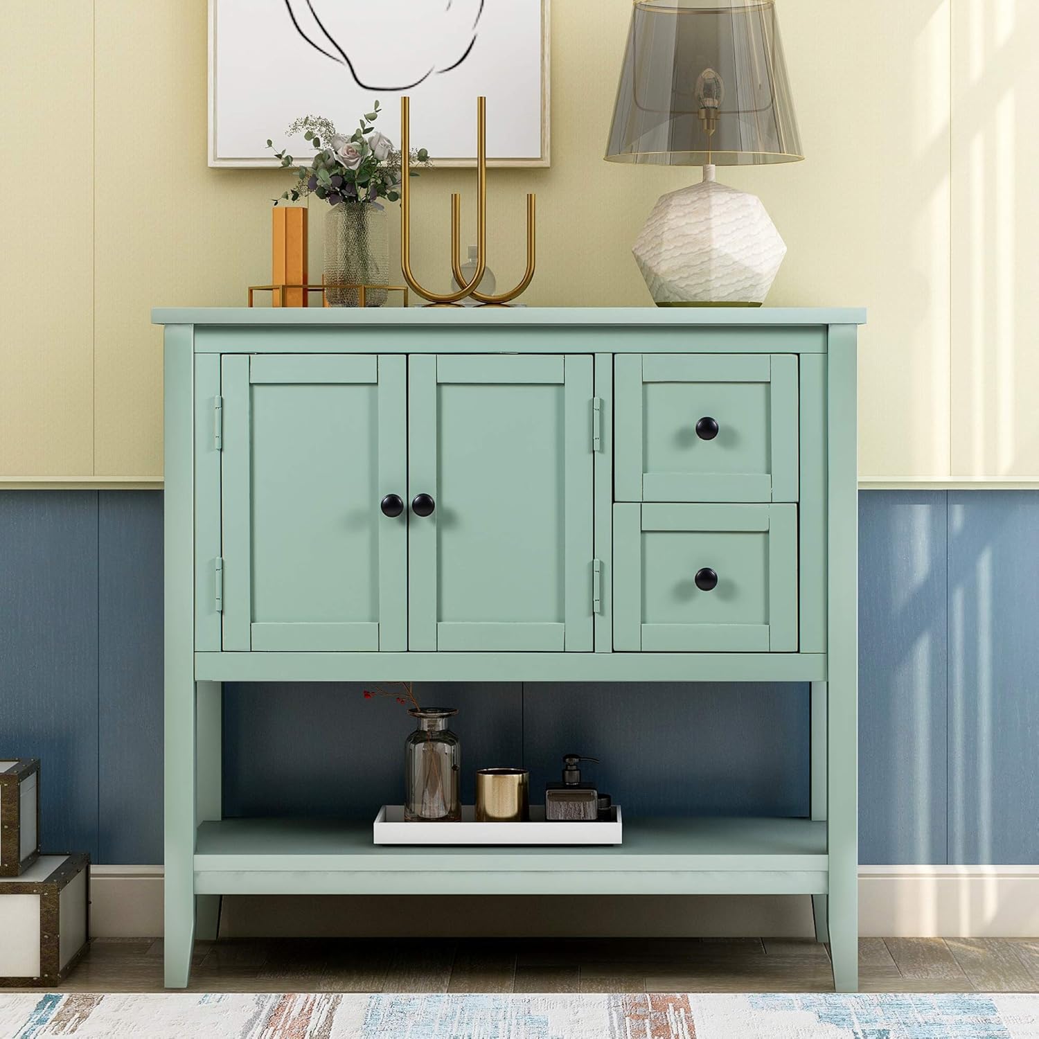 Solid Wood Console Table with 2 Drawers and 1 Cabinet Q483856