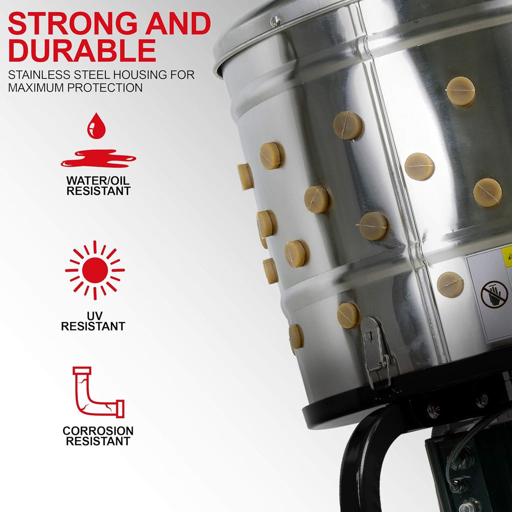 Chicken Plucker Electric Stainless Steel 1HP 120VAC 280RPM 92 Soft Fingers 20" Drum Diameter L47642