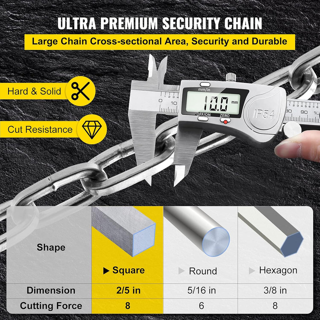 Heavy Duty Case-Hardened Security Chain and Lock Kit with 3 Keys Z681