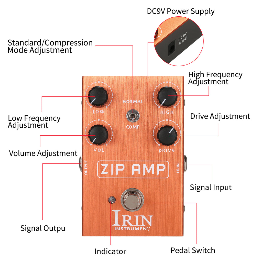 Overdrive Guitar Effect Pedal with Low/High Drive, 4 Control Knobs U57598