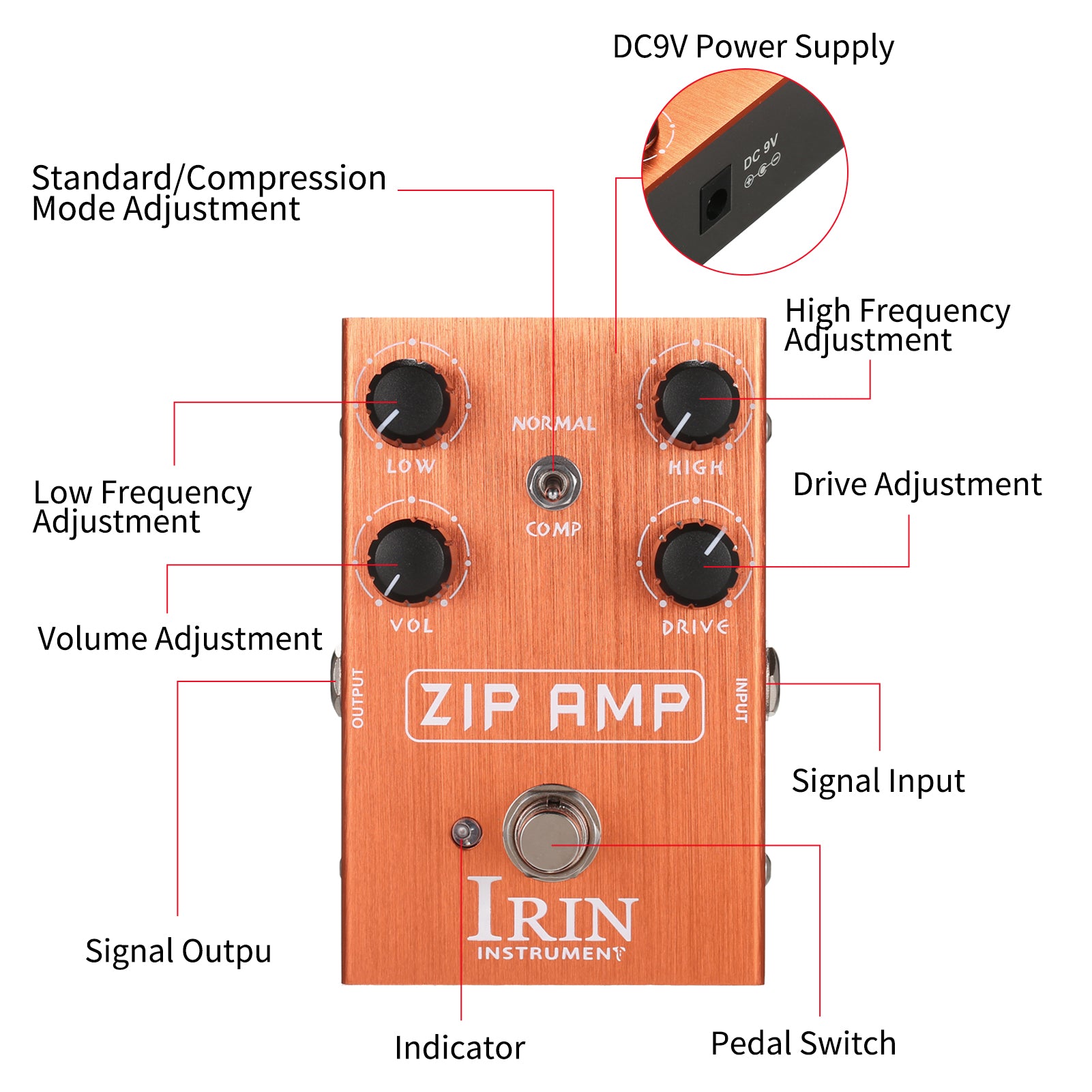 Overdrive Guitar Effect Pedal with Low/High Drive, 4 Control Knobs U57598
