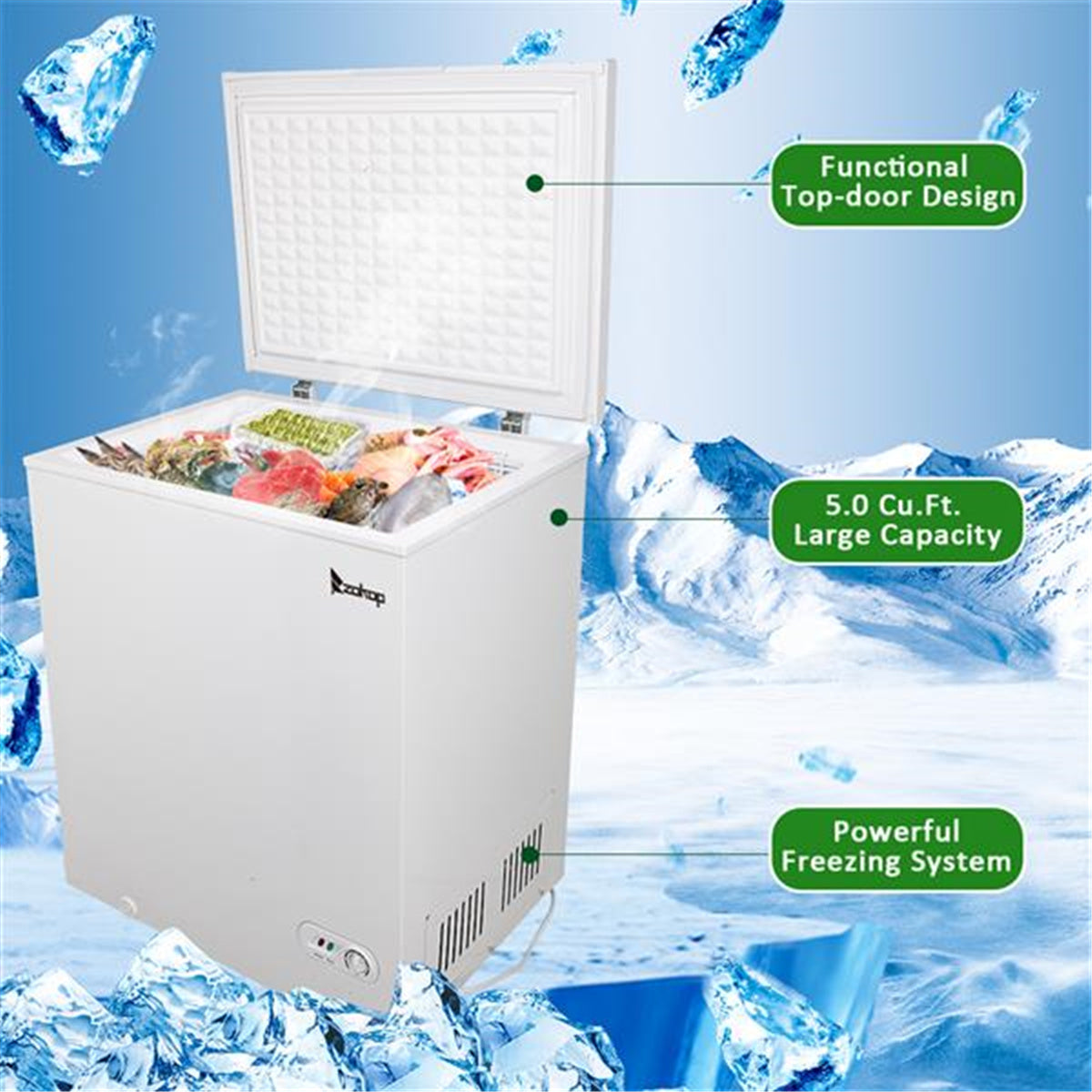 White Single Door Horizontal Freezer, 143L / 5.0 CU.FT V593