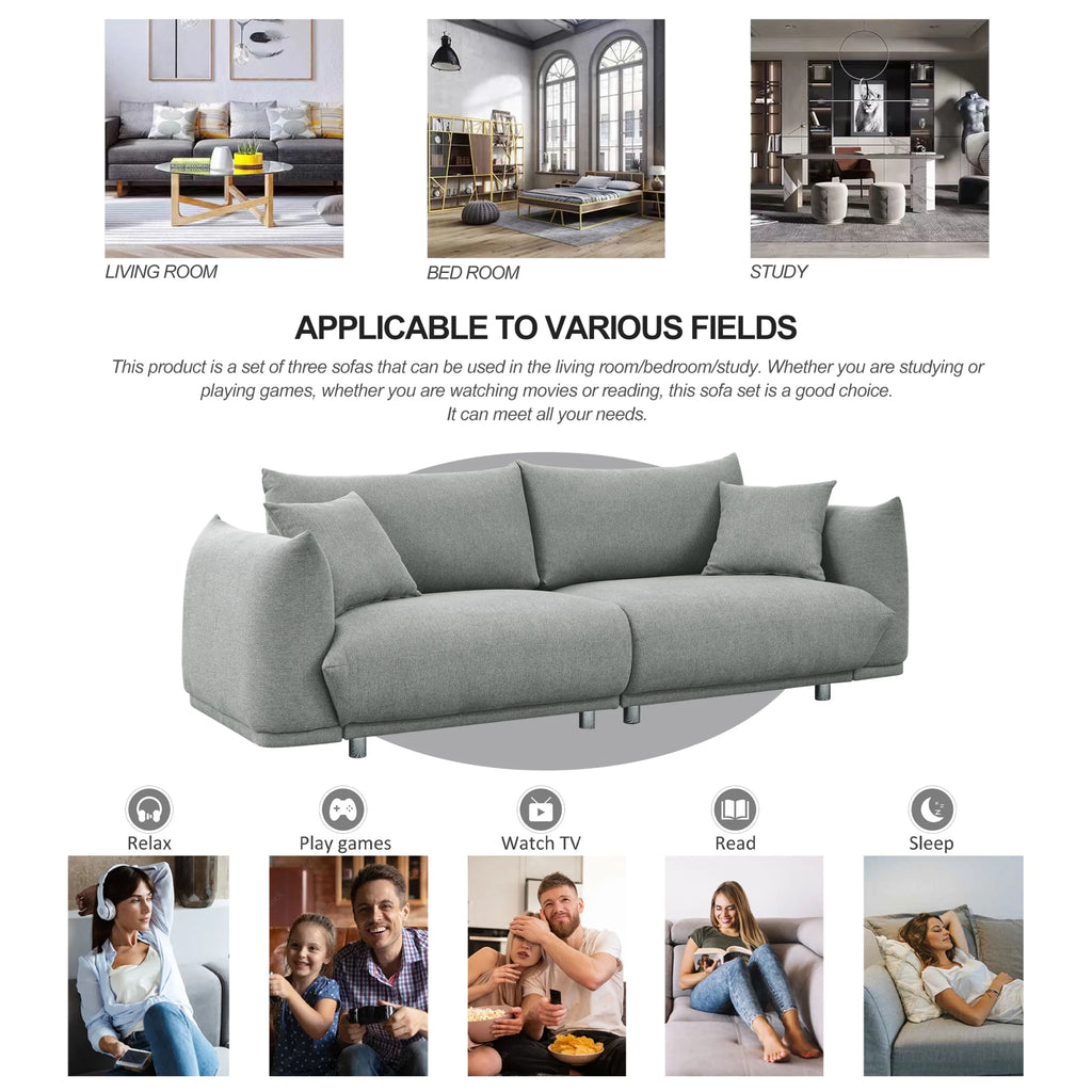 3-seater + 2-seater + 1-seater Combination Sofa with Solid Wood Frame and Metal Legs, 5 Pillows B2414