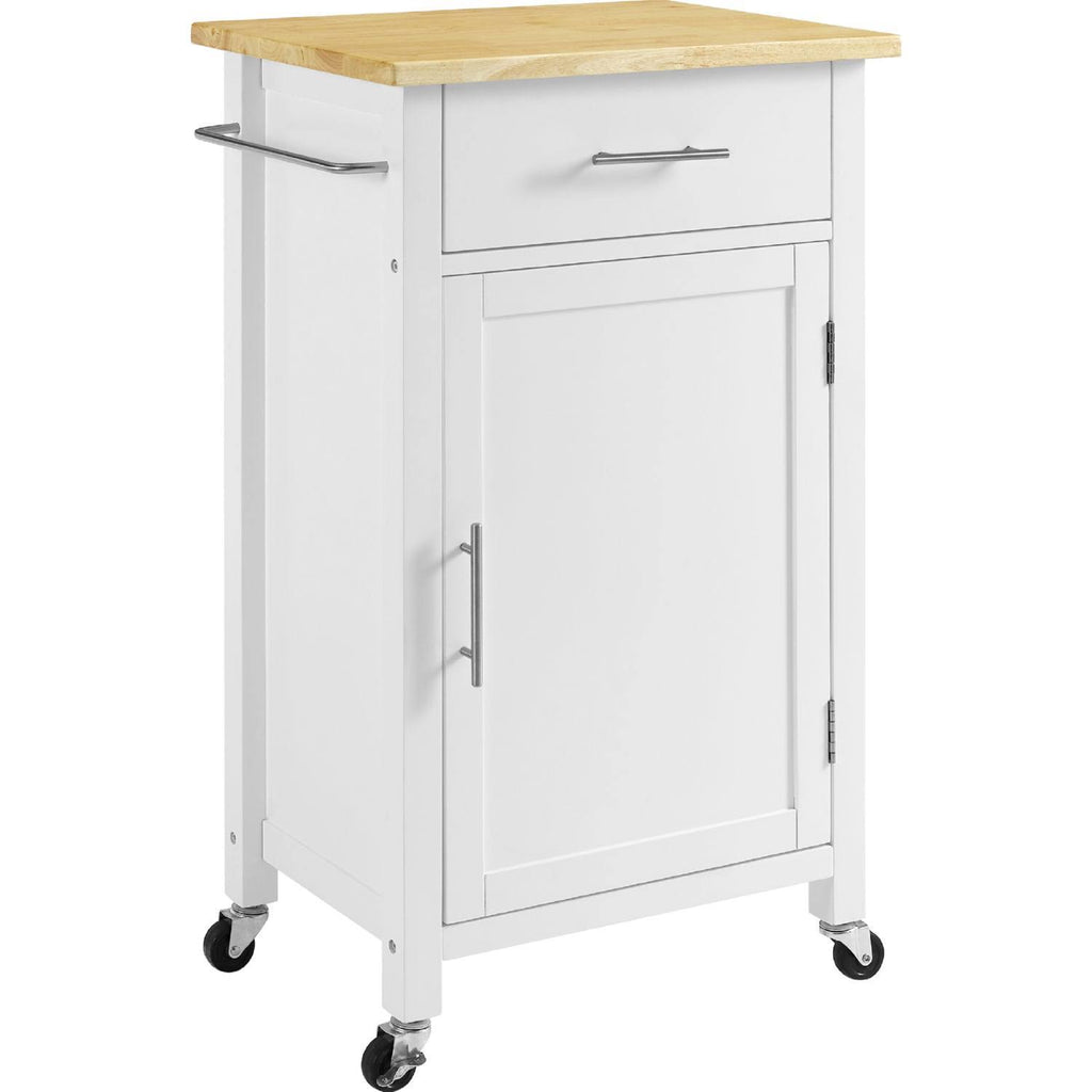 White Wood Top Compact Kitchen Island Cart L8790
