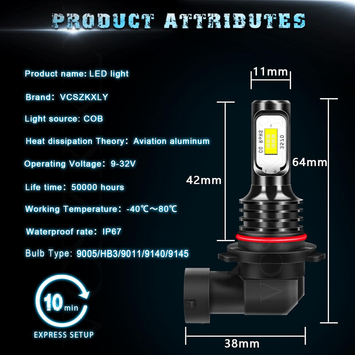 9005 9006 9145 LED Headlight Bulbs, 6 Bulbs Z11619